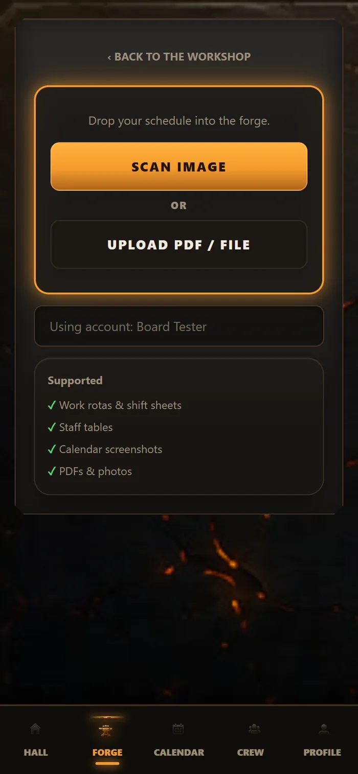 ForgeCrew — scan a rota into the forge