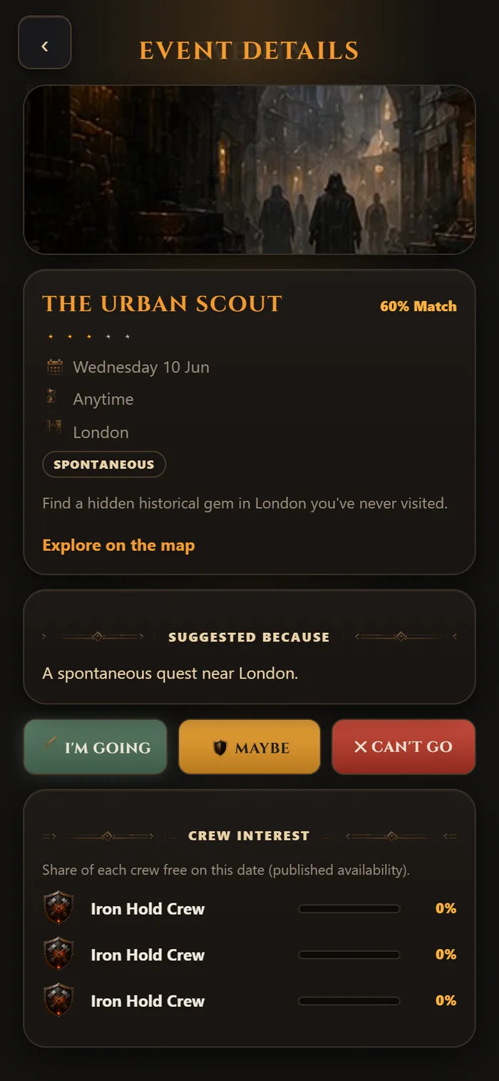 ForgeCrew — event detail with vote buttons